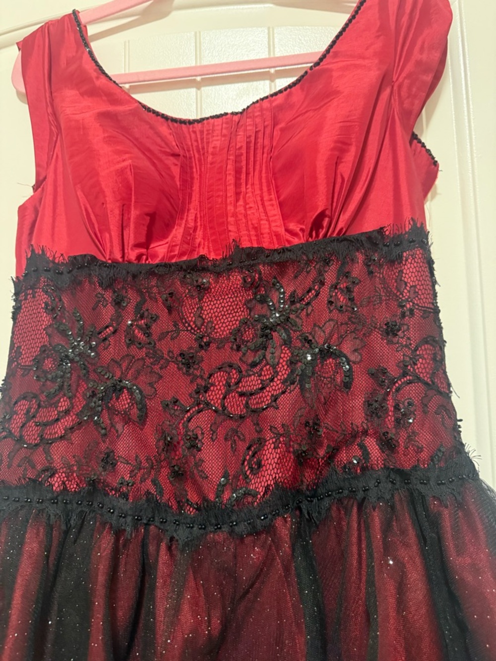 Red and Black Lace Prom Dress